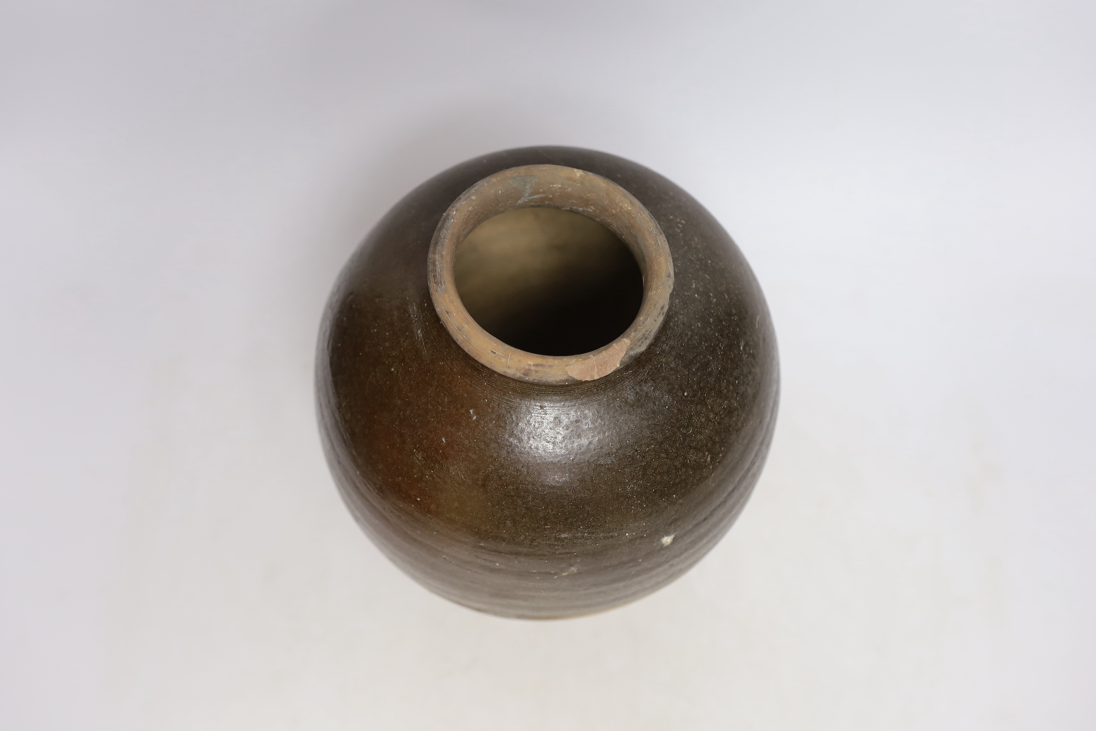 A Chinese brown partially glazed jar, Tang dynasty, 26cm - Image 3 of 4