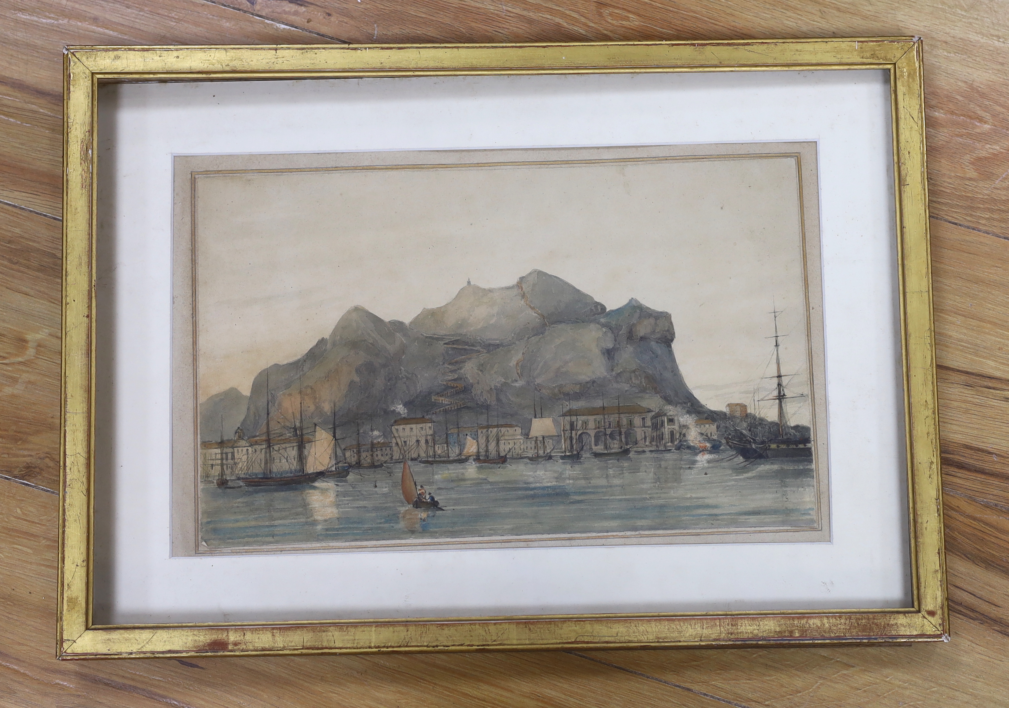 Late 19th century English School, watercolour, View of Gibraltar, 22 x 37cm - Image 2 of 3