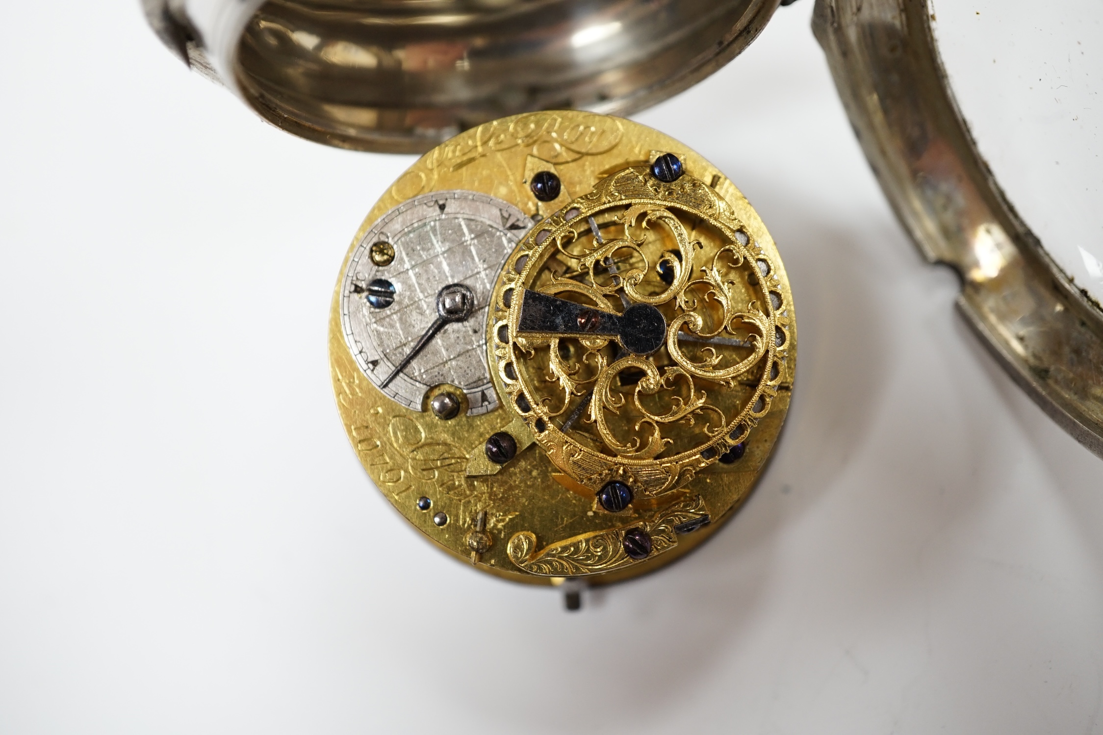 A late 18th century French white metal keywind verge open face pocket watch for the Turkish - Image 4 of 6