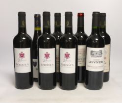 Eight bottles of wine including - three bottles of Moncade Bordeaux, two bottles of Chateau
