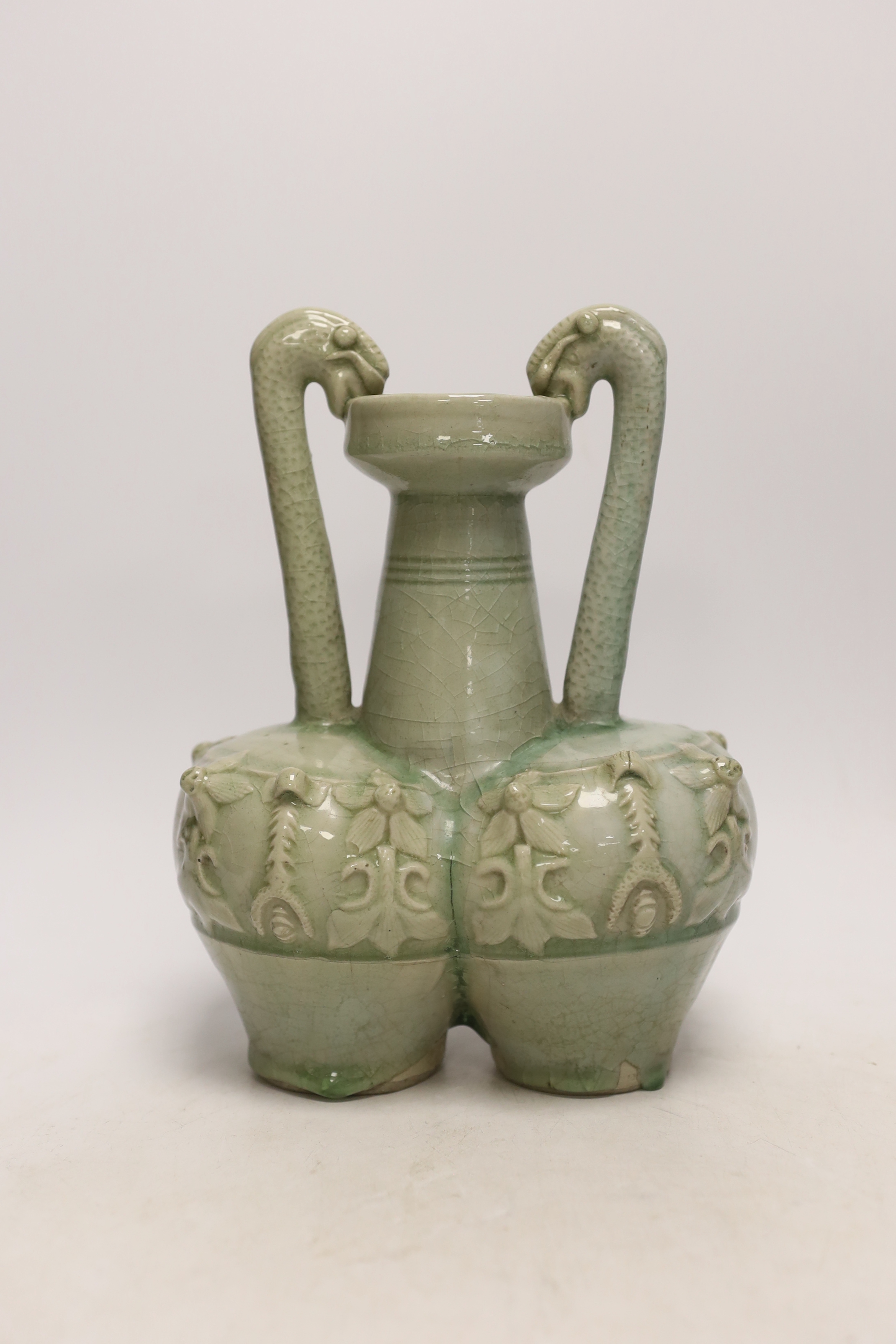 A Chinese celadon glazed conjoined vase, 25cm - Image 3 of 5