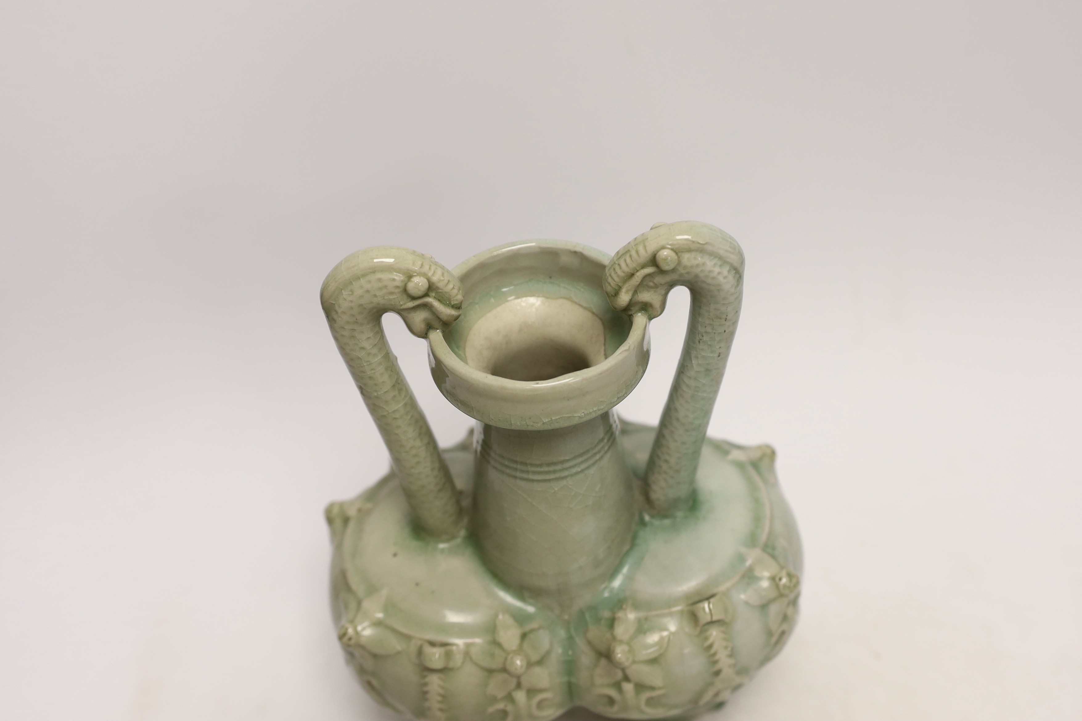 A Chinese celadon glazed conjoined vase, 25cm - Image 4 of 5