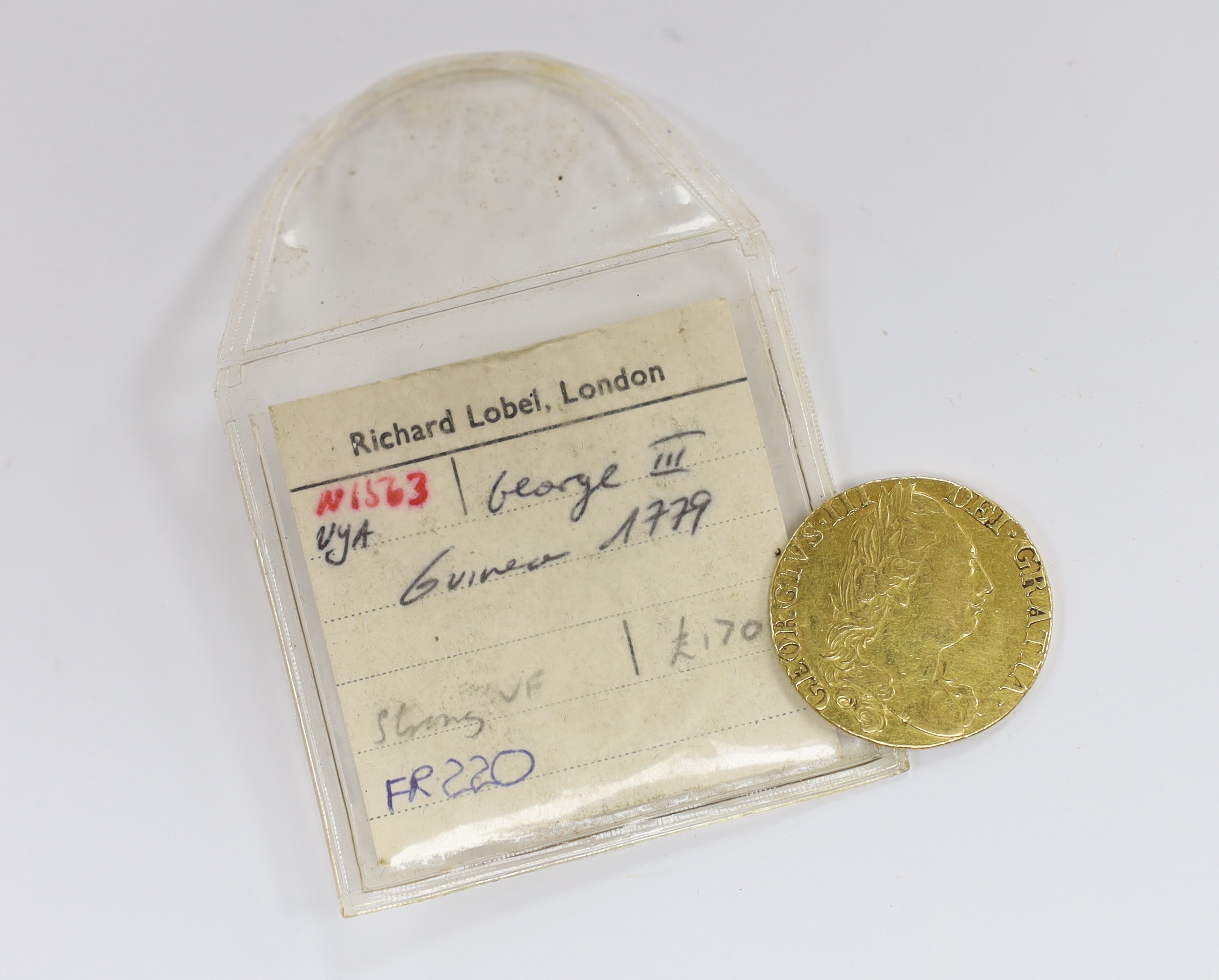British gold coins - A George III gold guinea, 1779, fourth head, VF, (S3728)Provenance - bought - Image 3 of 3
