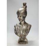 After Leiche, a polished spelter bust of ‘Rieuse’, 45cm