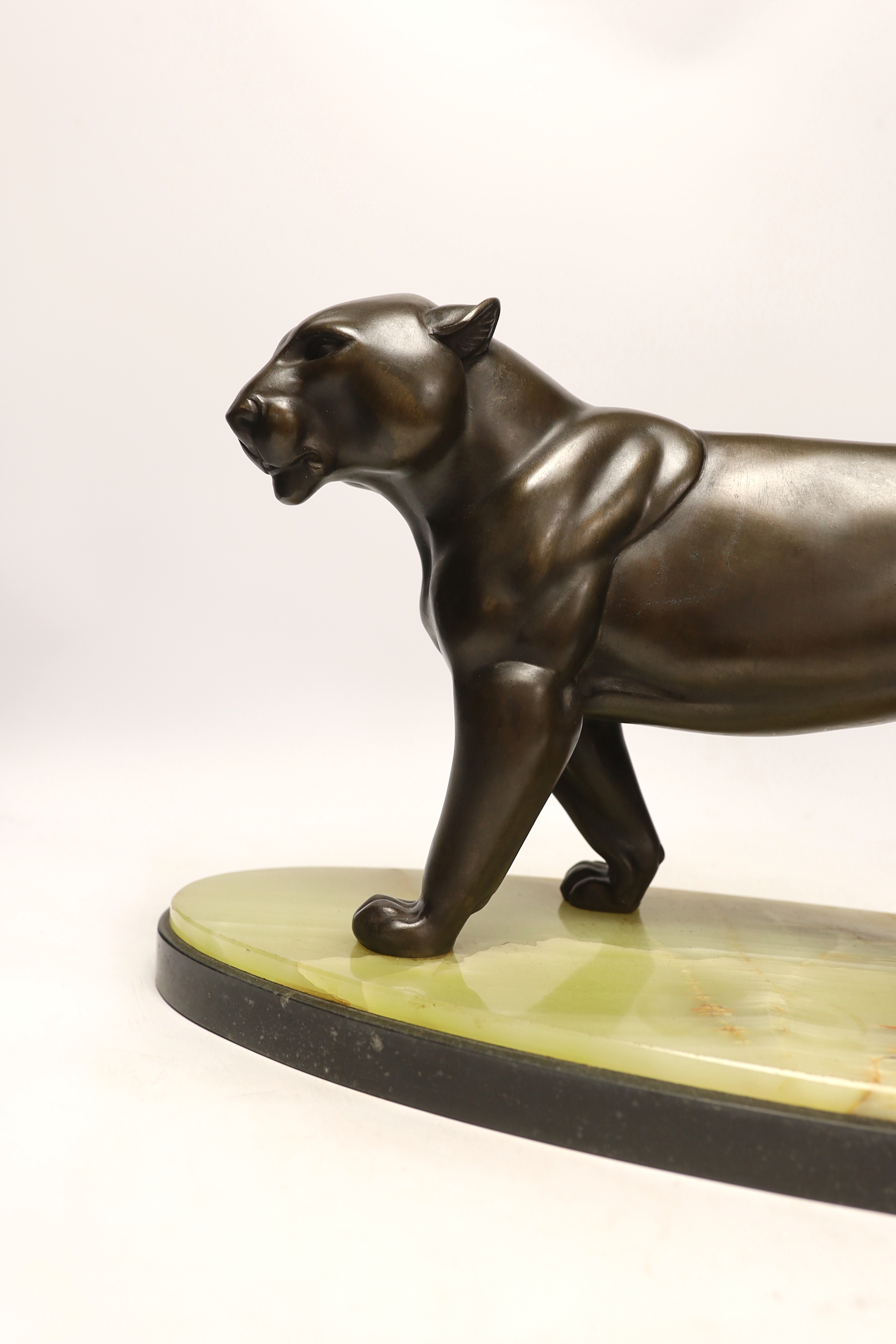An Art Deco bronzed spelter figure of a panther, attributed to Rochard, on marble base, 56cm long - Image 2 of 3