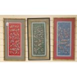 Three framed Chinese mid 20th century figurative embroideries, 21cm x 51cm