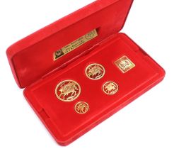 Gold coins - Isle of Man proof gold coin set, comprising half sovereign, sovereign, £2 and £5 coins,