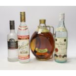 Four bottles of spirits including a gallon of Dimple, Bacardi Superior, Russian standard and