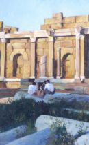John Fisher (b.1938), oil, Turkish landscape with ruins, signed, 35 x 23cm
