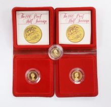 British gold coins - Two Royal Mint QEII Gold Proof Half Sovereigns, both 1980, both with case of