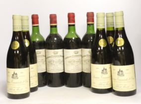 Four bottles of Chateau Corbin Michotte, St. Emilion, 1975 and five bottles of Beaune Toussaints 1er