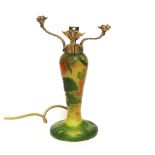 An Art Nouveau cameo glass lamp base by J. Michael, Paris, gilt metal mounted, 27cm high including