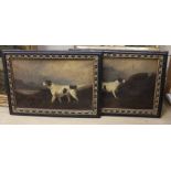 19th century English School, pair of oils on canvas, Gundogs before landscapes, unsigned, 34 x 51cm,