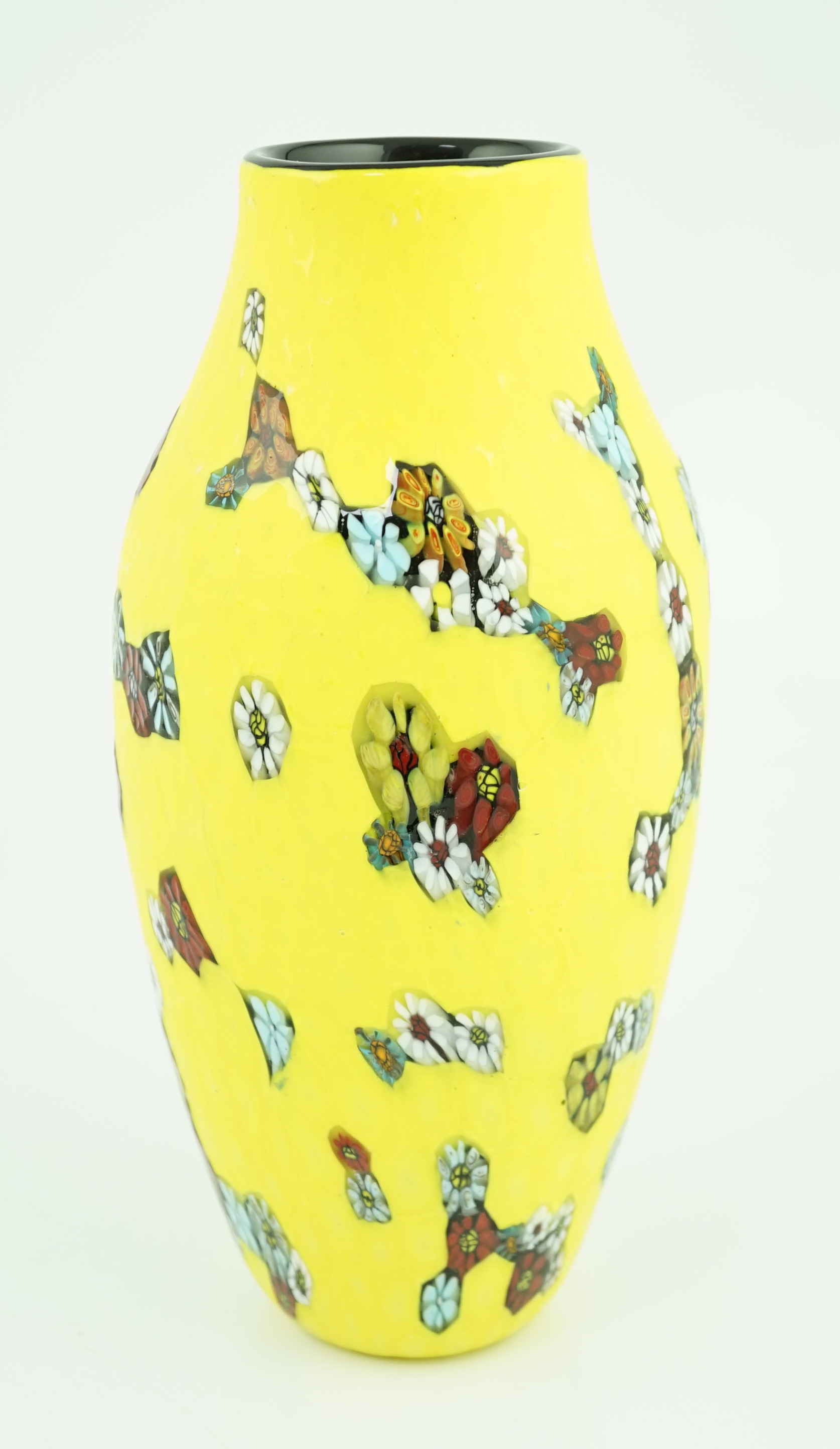** ** Vittorio Ferro (1932-2012) A Murano glass Murrine vase, the yellow battuto ground, decorated - Image 3 of 5