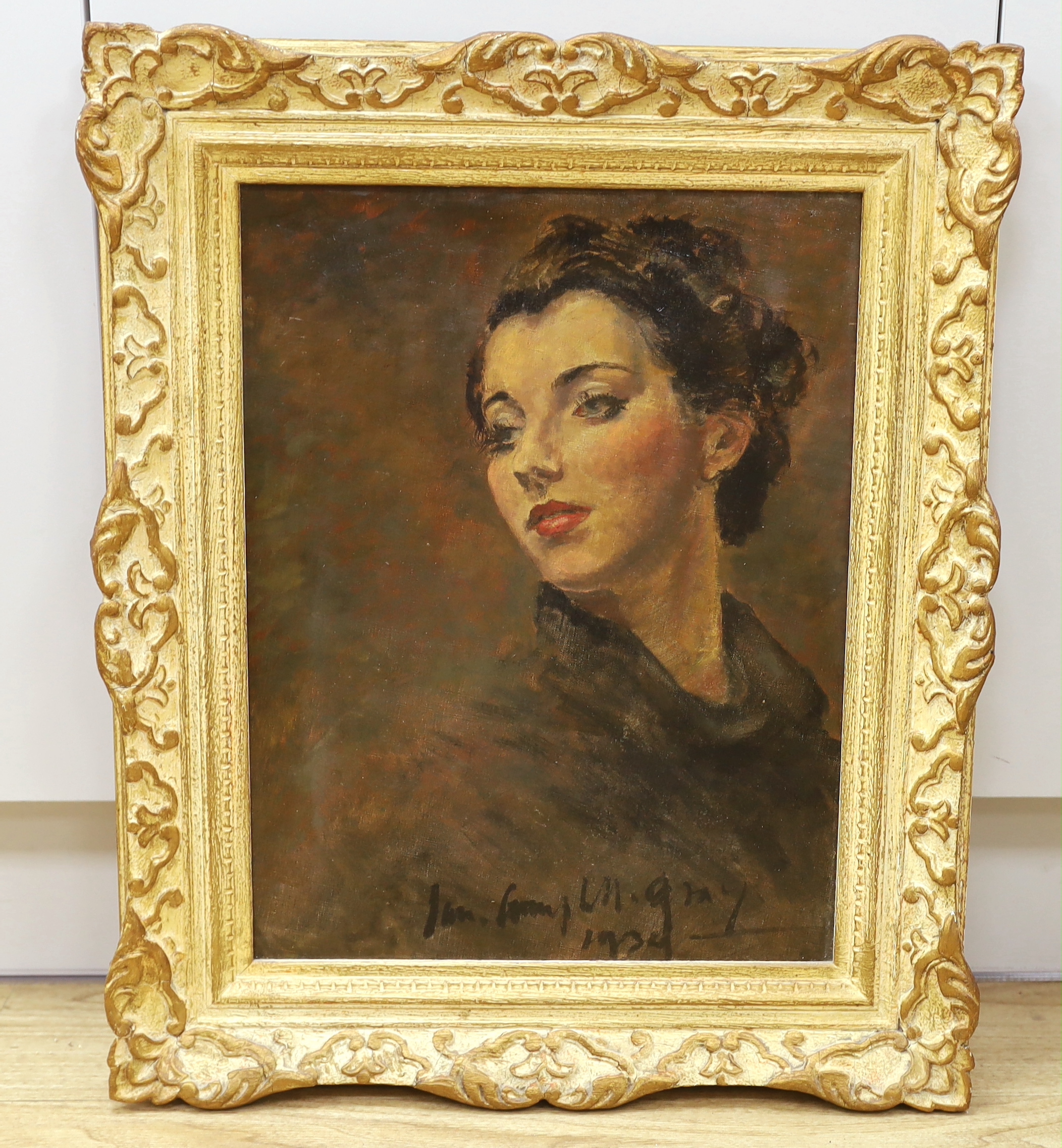 Ian Campbell-Gray, oil on canvas, Study of a lady, signed and dated 1939, 44 x 34cm - Image 2 of 4