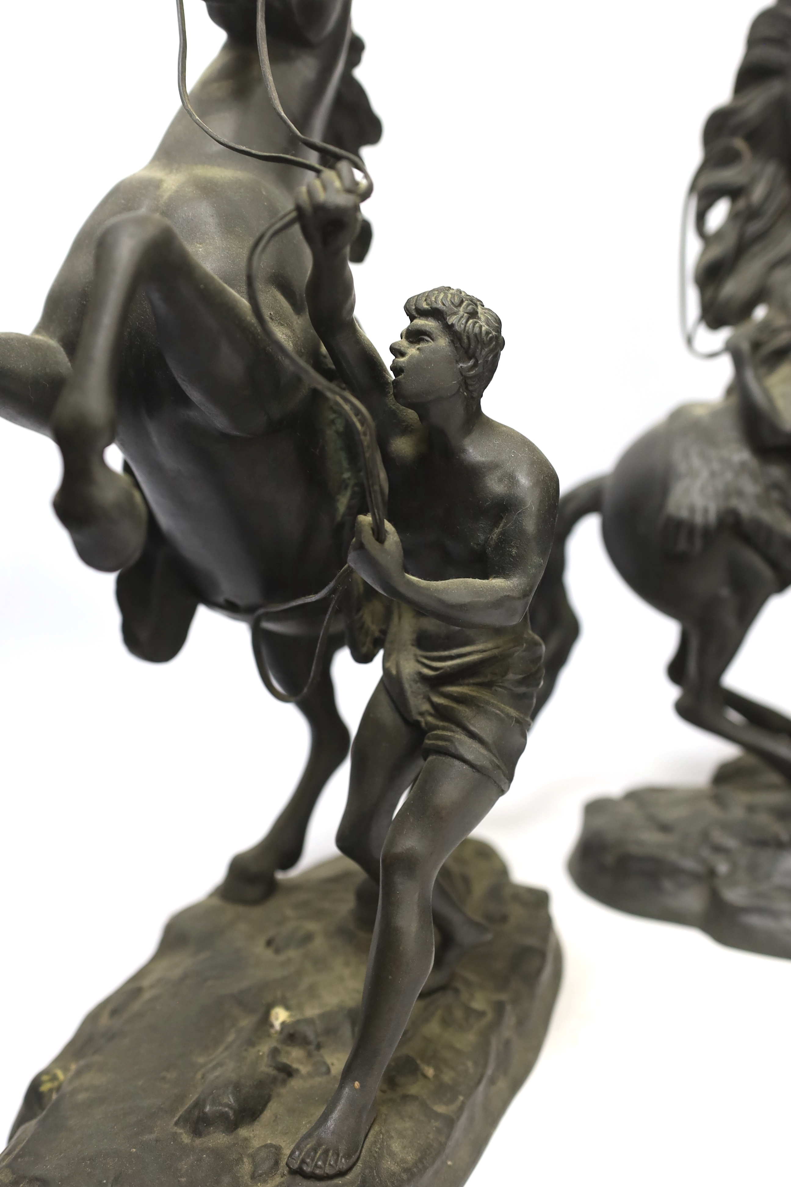 After Guillaume Coustou (1677-1746), a pair of bronze Marly horses, 37cm - Image 2 of 5