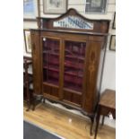 An Edwardian inlaid mahogany display cabinet, width 122cm, depth 38cm, height 186cm