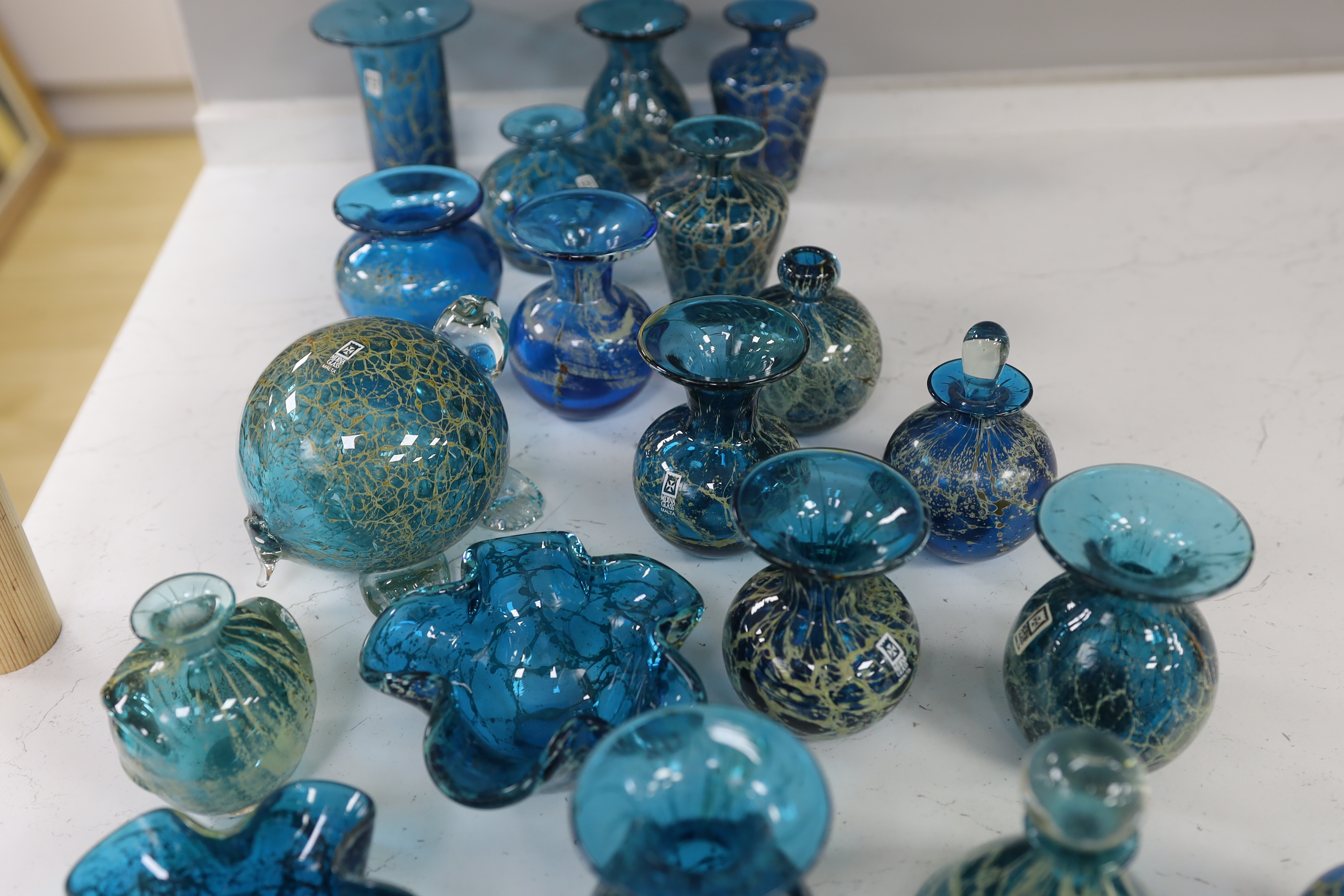 A collection of twenty five Mdina glass vases, bottles and ornaments, sea and sand colour - Image 4 of 5