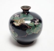 A Japanese silver wire cloisonné enamel miniature globular vase, Meiji period, decorated with a dove