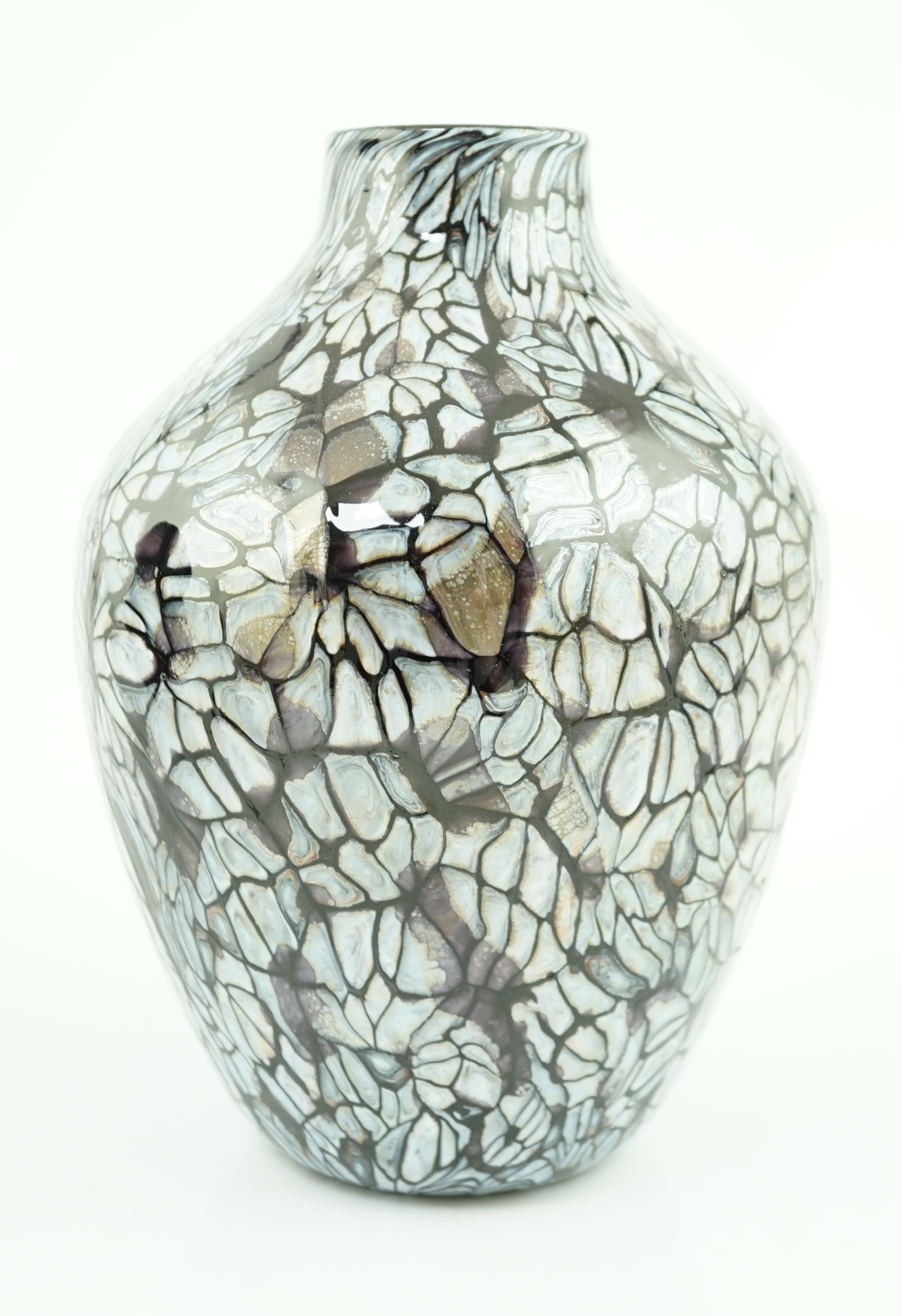 ** ** Vittorio Ferro (1932-2012) A Murano glass Murrine vase, ovoid shaped, with a pale blue and - Image 3 of 5