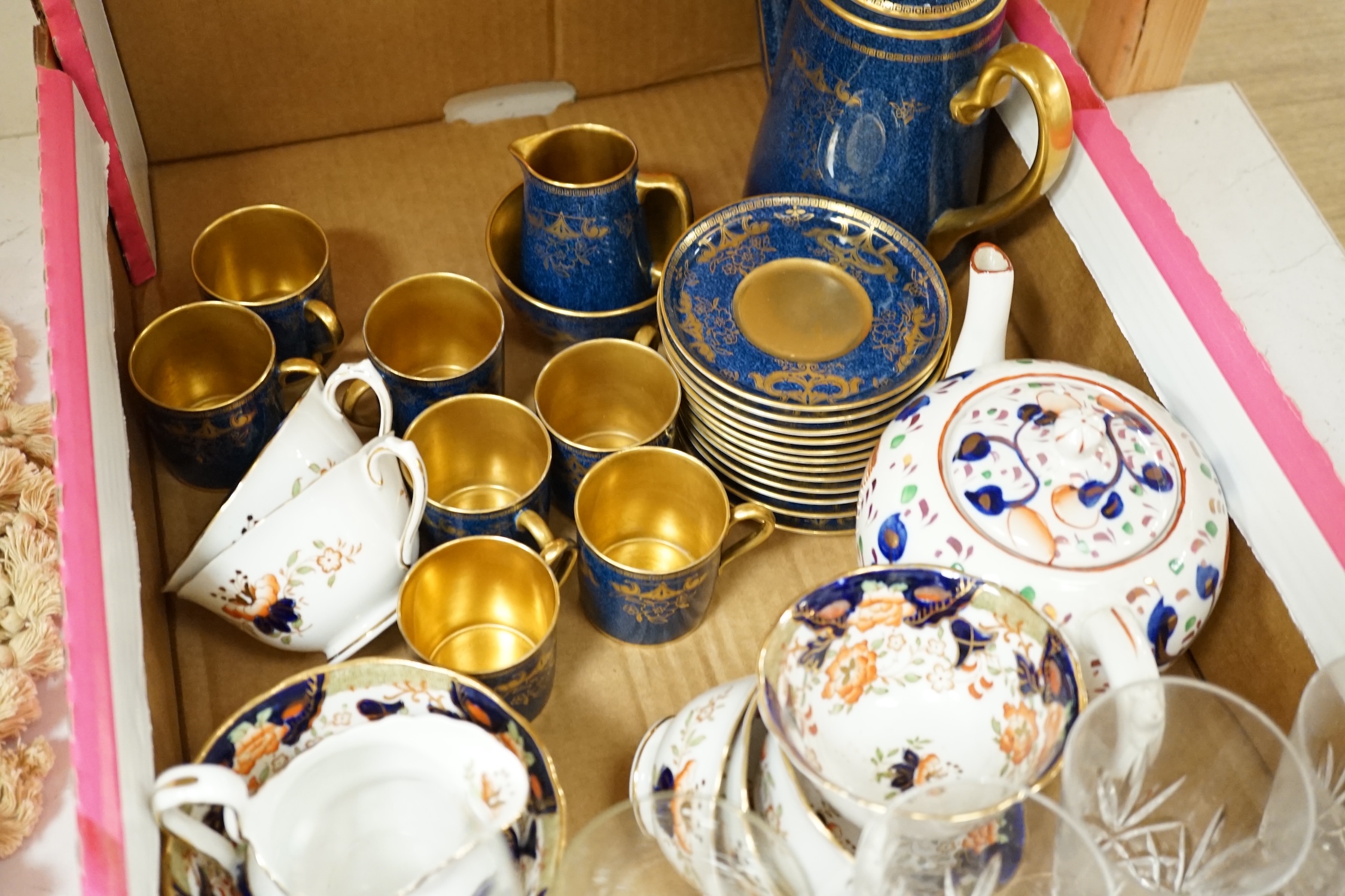 A Collingwood powder blue and gilt bone china part coffee set together with mixed glassware and - Image 5 of 5