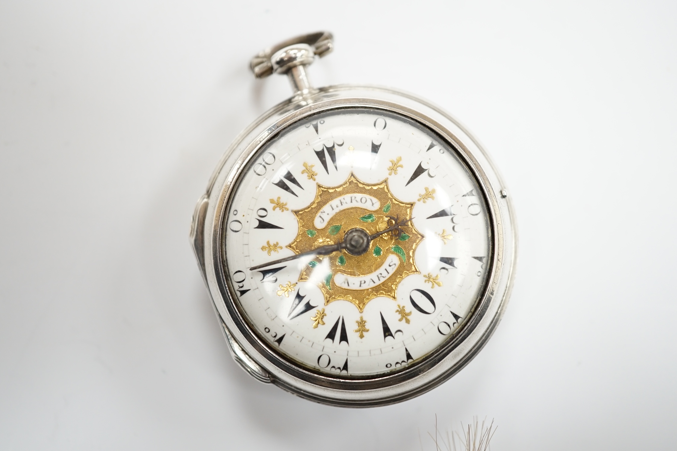 A late 18th century French white metal keywind verge open face pocket watch for the Turkish - Image 2 of 6
