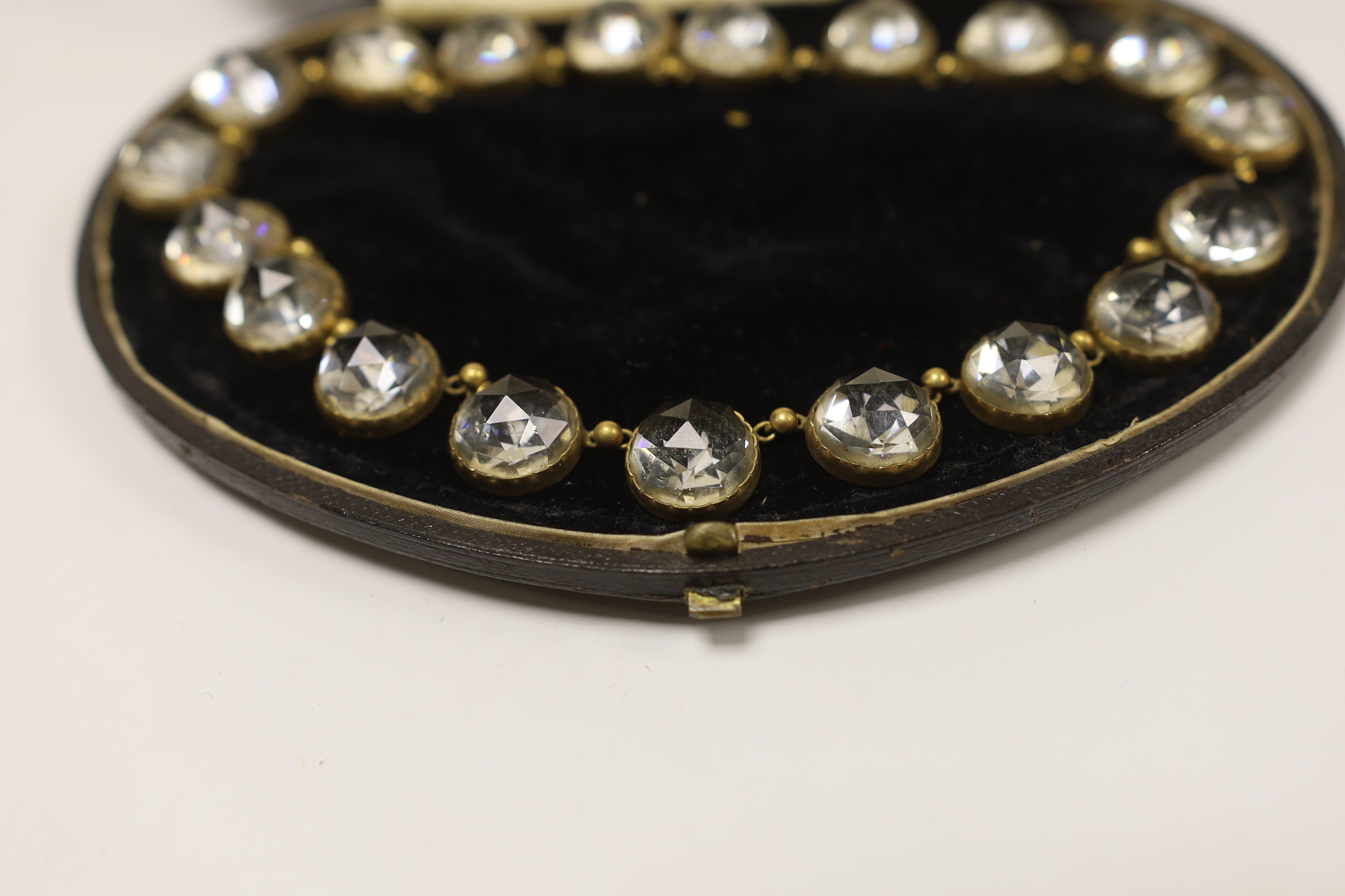 An antique gilt metal and paste set necklace, 44cm. - Image 2 of 2