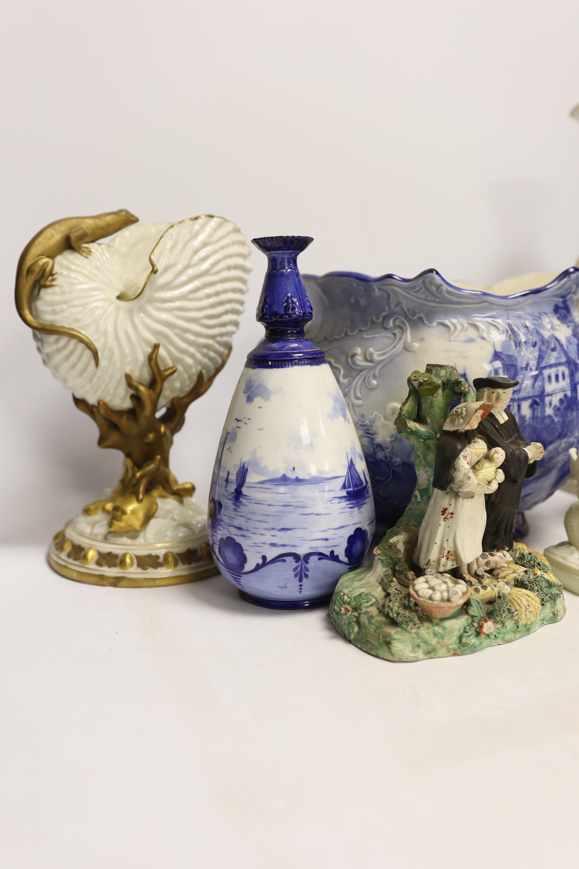 A 19th century Staffordshire Tithe Pig group, a pair of Royal Crown Derby blue and white vases, a - Image 3 of 6