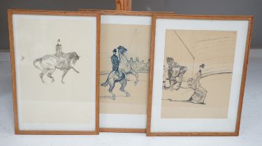 After Henri de Toulouse-Lautrec (French, 1864-1901), set of three lithographs, Spanish riding school