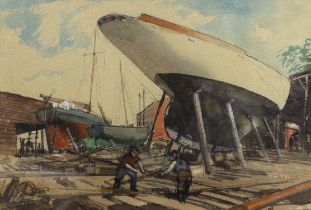William Dring R.A (1904-1990), watercolour, 'The Boatyard', (possibly 'Firebird' CE Nicholson