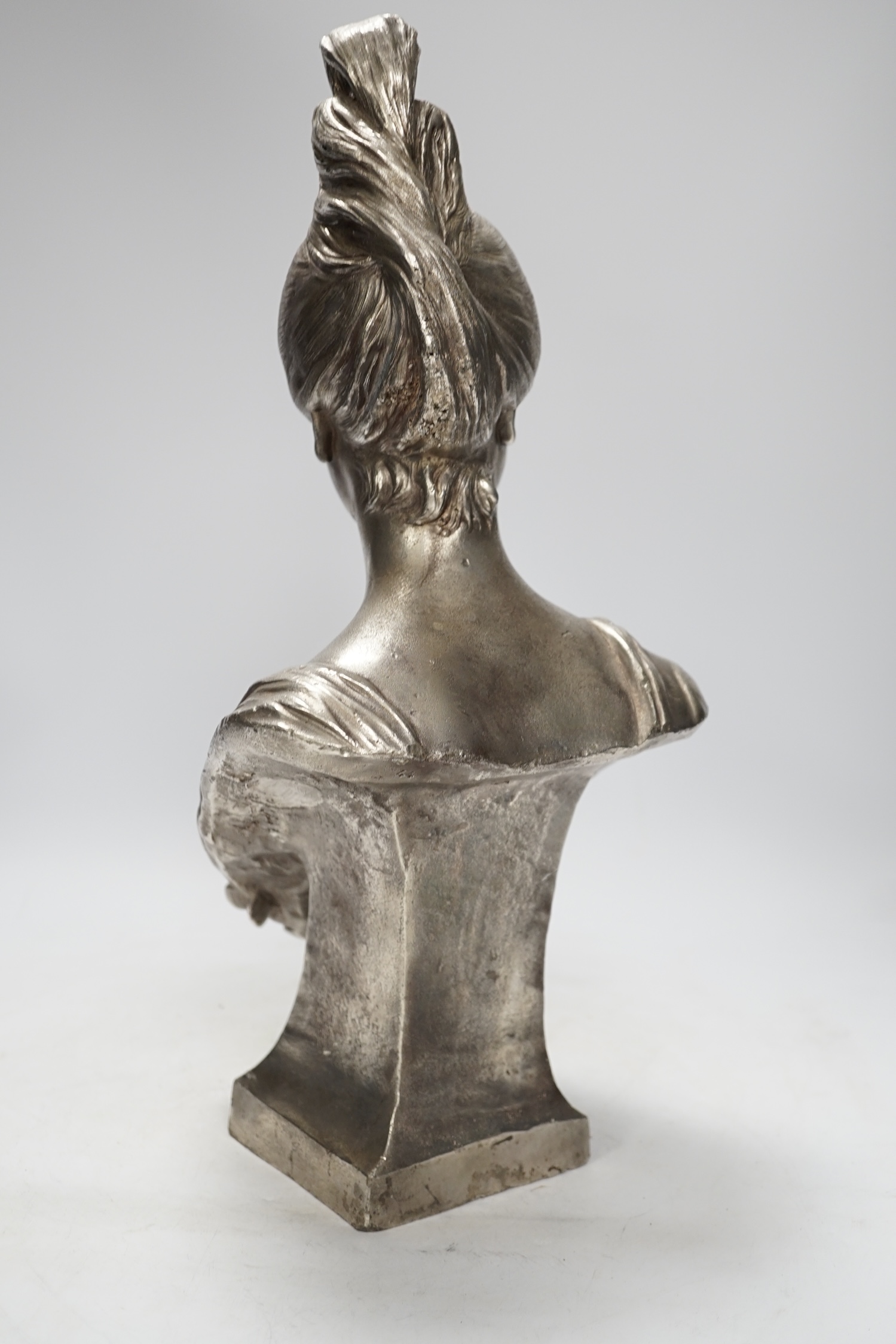 After Leiche, a polished spelter bust of ‘Rieuse’, 45cm - Bild 4 aus 4