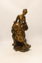 Henri-Emile Allouard (1844-1929), a bronzed spelter figure of a lady and a cat, foundry mark, 61cm