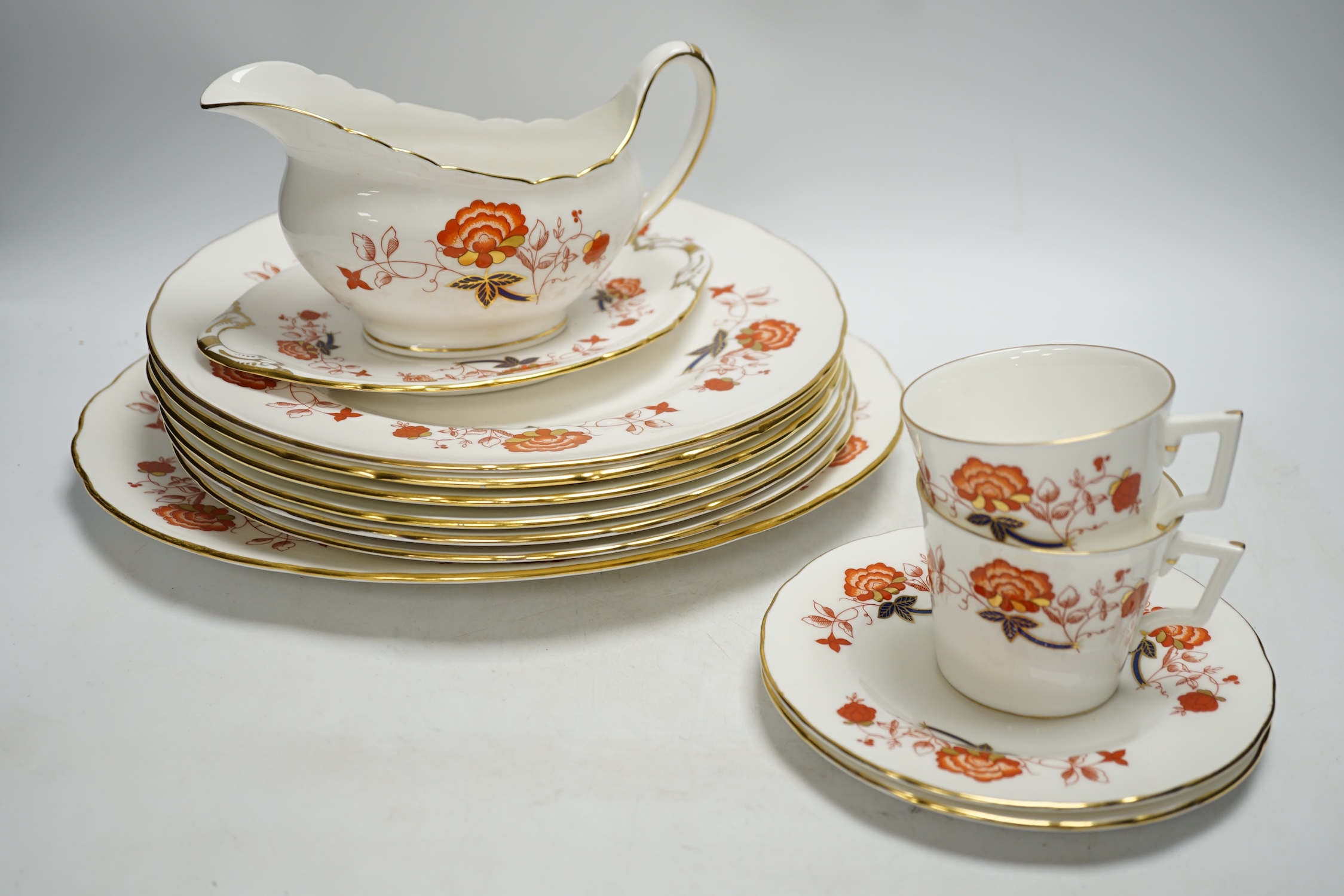 A Royal Crown Derby ‘Bali’ pattern part dinner and coffee service for six setting