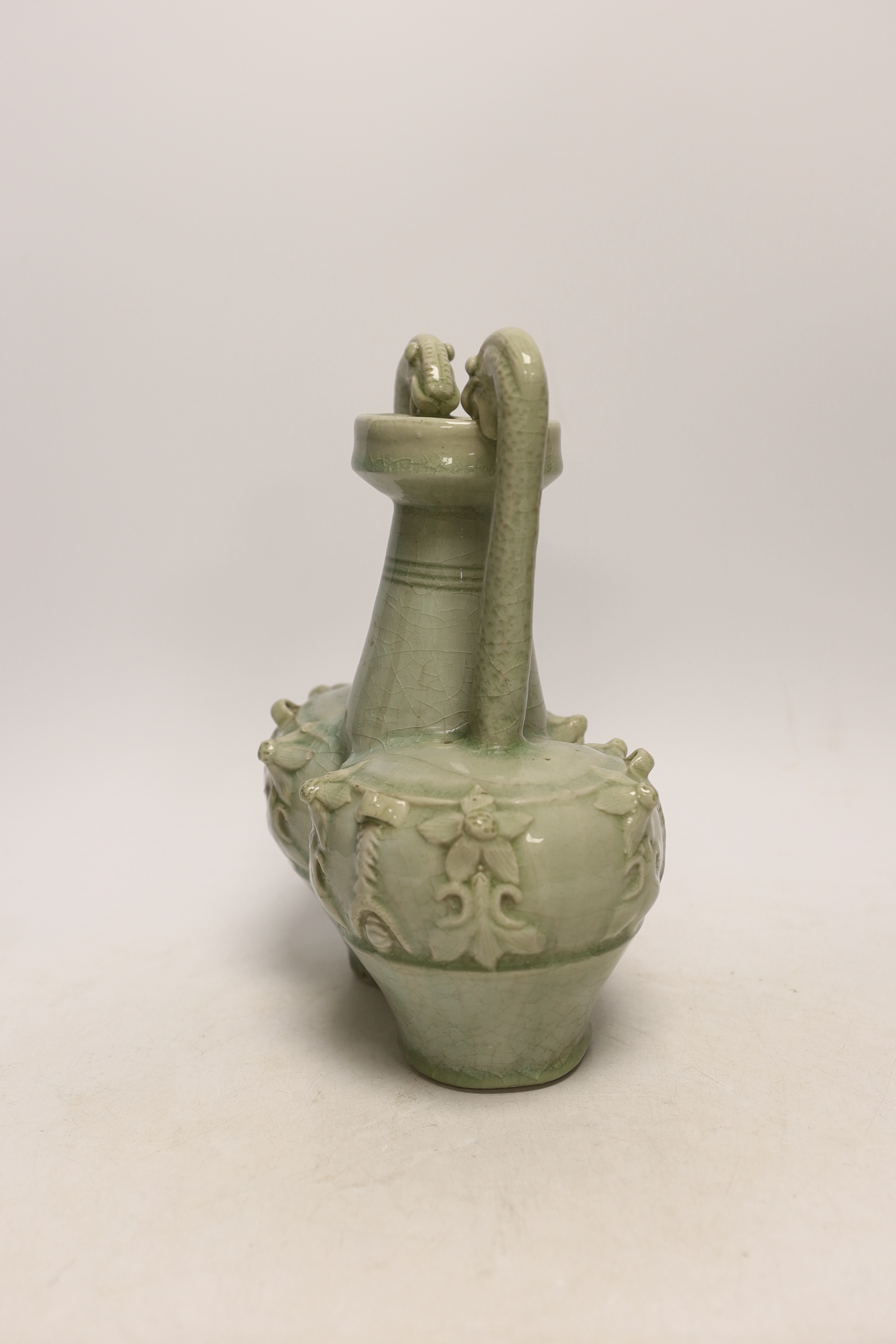 A Chinese celadon glazed conjoined vase, 25cm - Image 2 of 5