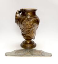 A Jules Prosper Legastelois bronze figural Art Nouveau vase and a slate pediment decorated with
