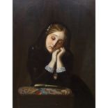 Victorian School, oil on canvas, feigned oval, Young woman wearing mourning dress, 86 x 67cm