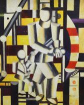 Manner of Fernand Leger (French, 1881-1955), oil on board, Surreal composition, figures, 60 x 49cm