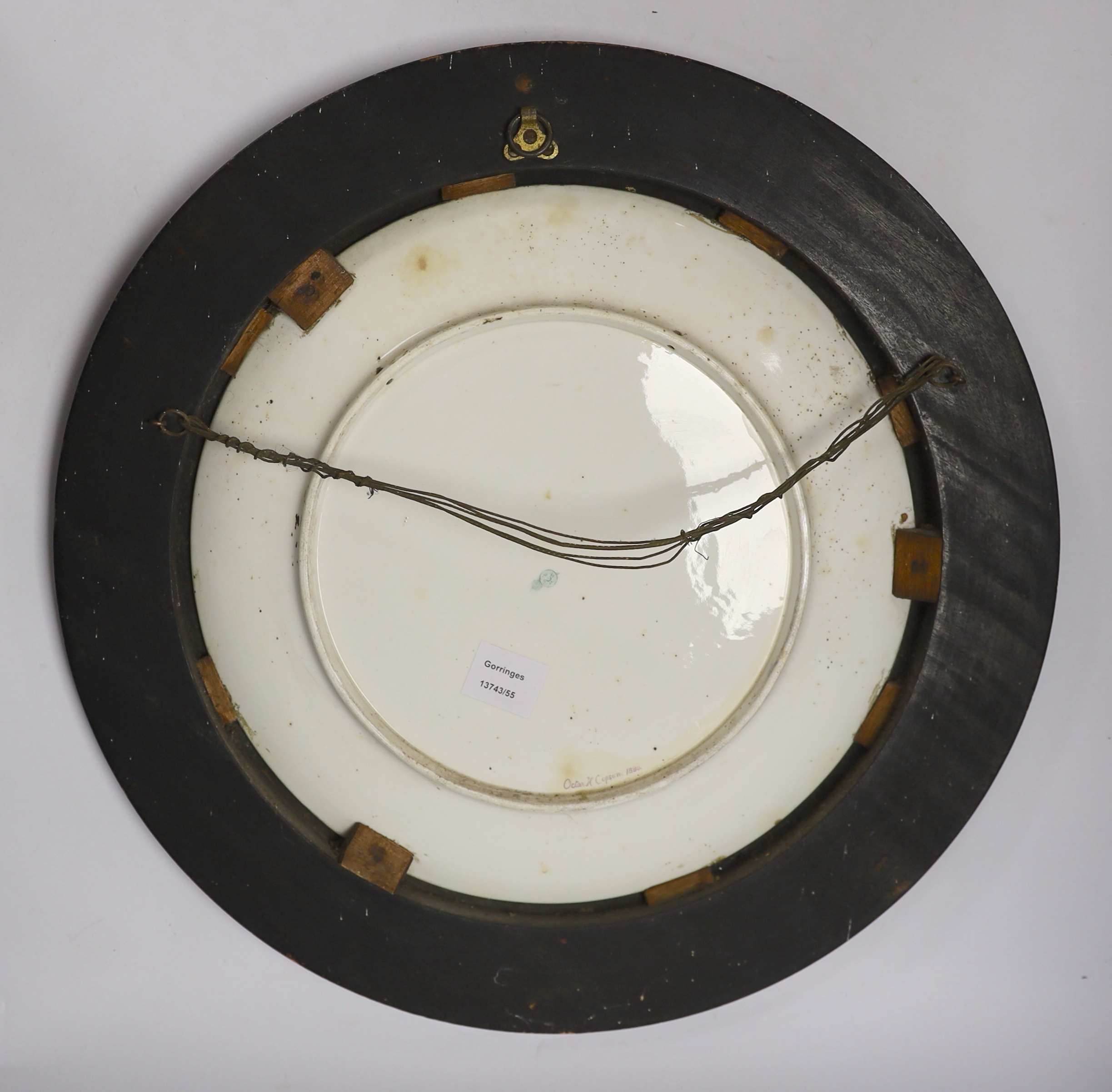 A framed Royal Worcester charger, outside painted by Octar H. Copson, dated 1880, 54cm total - Image 4 of 6