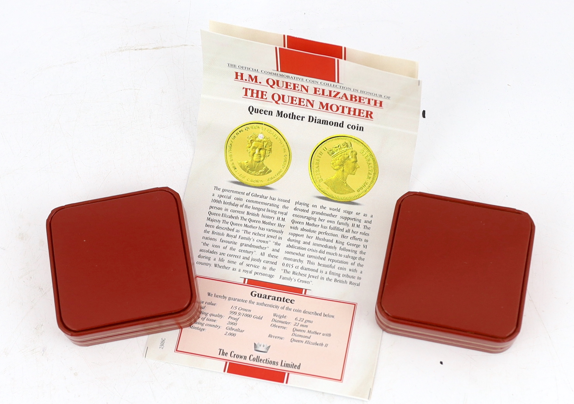 Gold coins - Two Pobjoy mint Isle of Man proof gold 1/5 crown coins, each 6.22g, 999.9/1000 purity - Image 5 of 5
