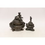 A classical revival bronze Leda and the swan vessel and a Pan playing the pipes inkwell