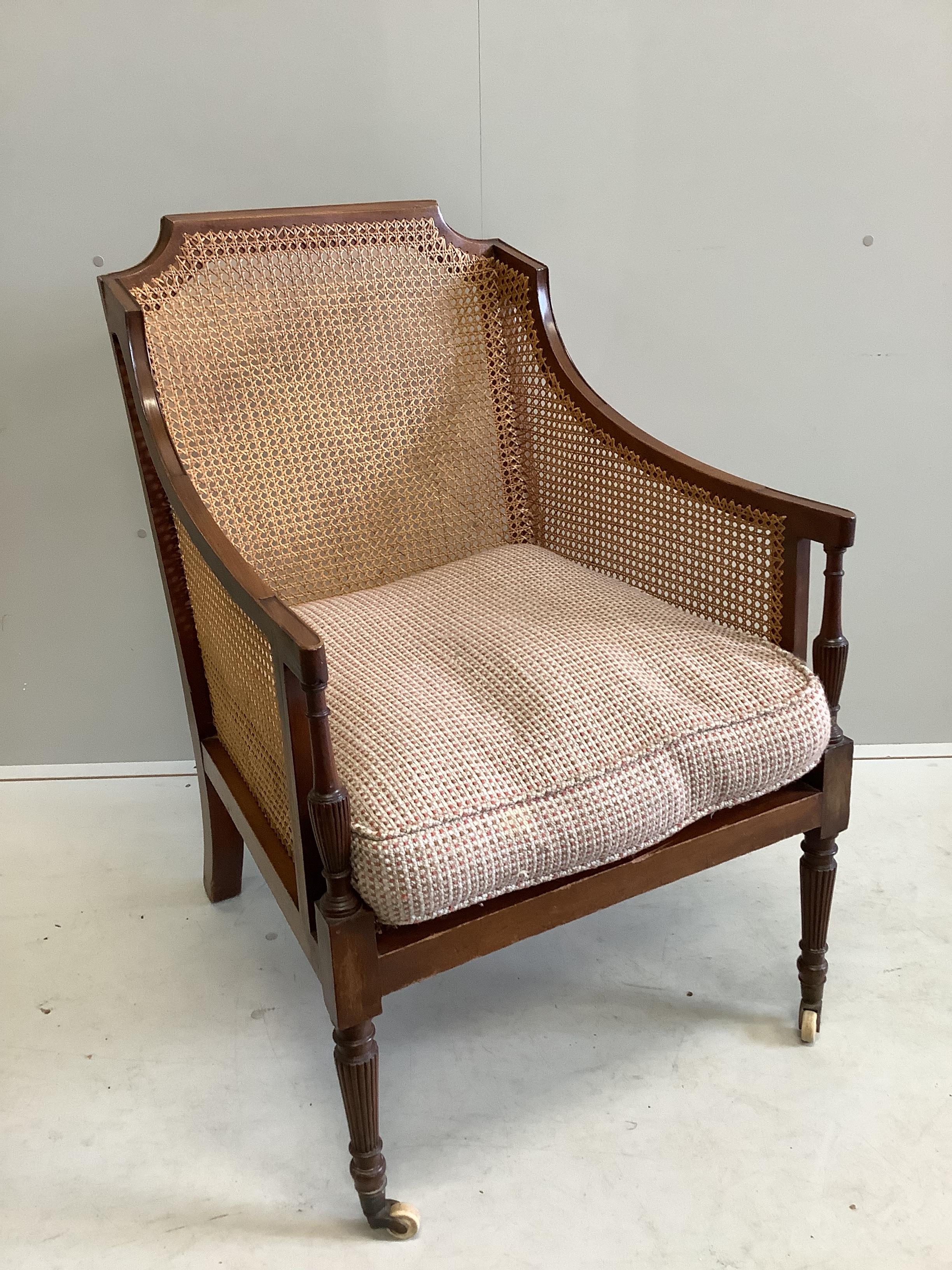 A Regency style mahogany Bergere armchair, width 65cm, depth 72cm, height 96cm - Image 3 of 3