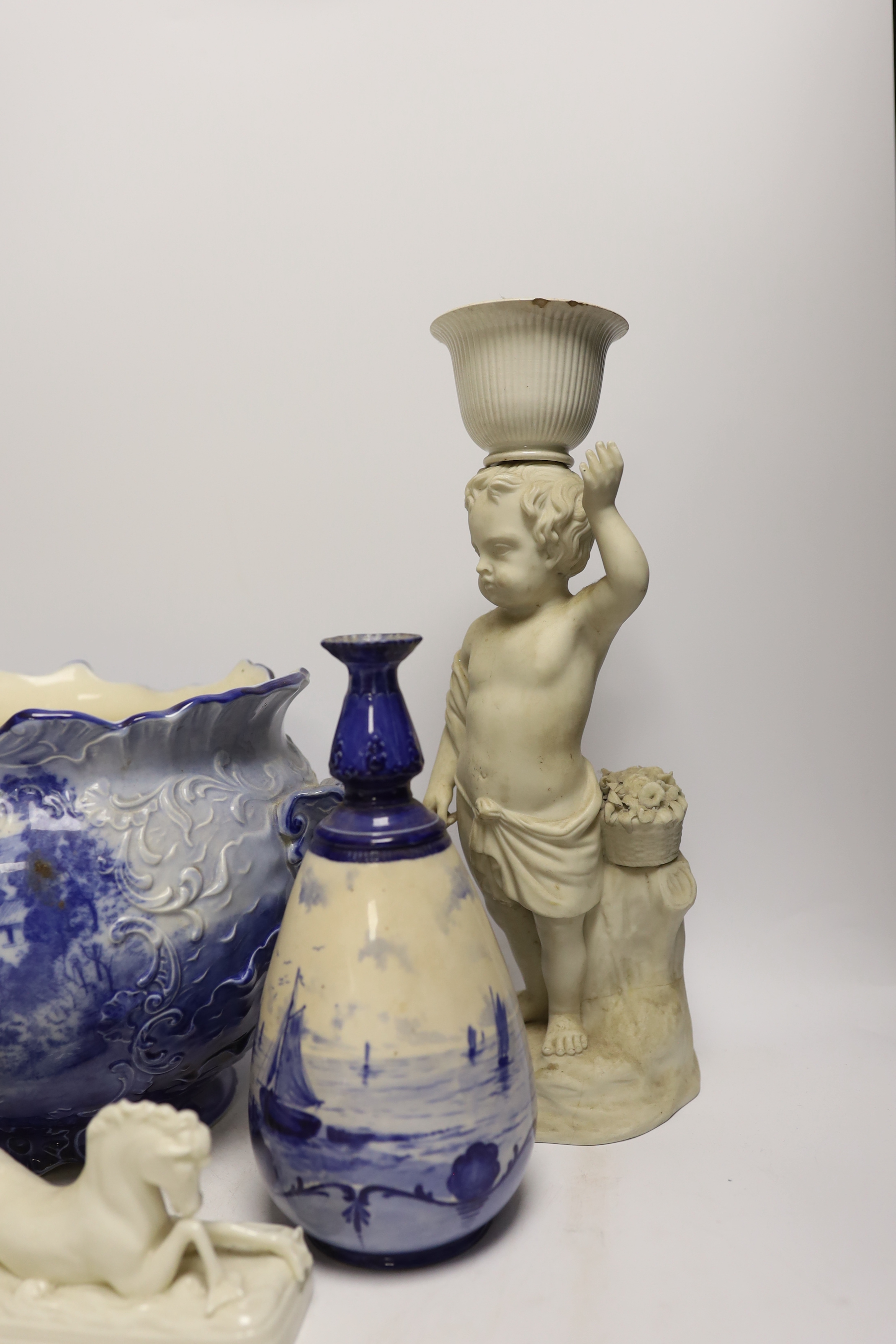 A 19th century Staffordshire Tithe Pig group, a pair of Royal Crown Derby blue and white vases, a - Image 5 of 6