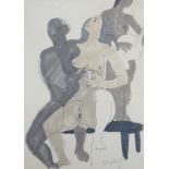 Sydney Horne Shepherd (1909–1993), ink and watercolour, Embracing nudes, signed, 27 x 20cm