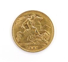 British gold coins, An Edward VII gold half sovereign, 1907, about VF
