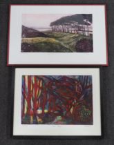 H. Black, two colour etchings, ‘Red Trees’ and ‘Castle Rising’, each signed in pencil, one artist