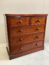 A Victorian mahogany five drawer chest, width 119cm, depth 52cm, height 117cm