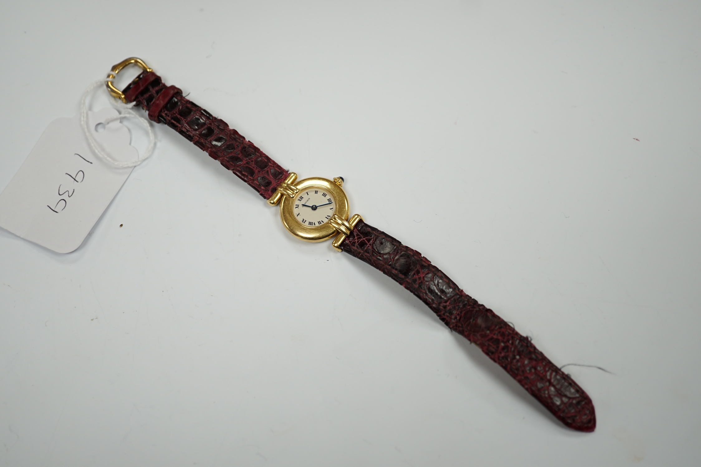 A lady's Cartier 18k Rivoli quartz wrist watch, with circular Roman dial and Cartier pouch and - Bild 3 aus 5