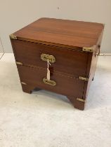 A reproduction military style brass mounted mahogany bedside chest, width 46cm, depth 38cm, height