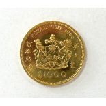 Gold coins, Hong Kong gold 1000 dollars commemorating the Royal visit of QEII, 1986, 15.97 grams,