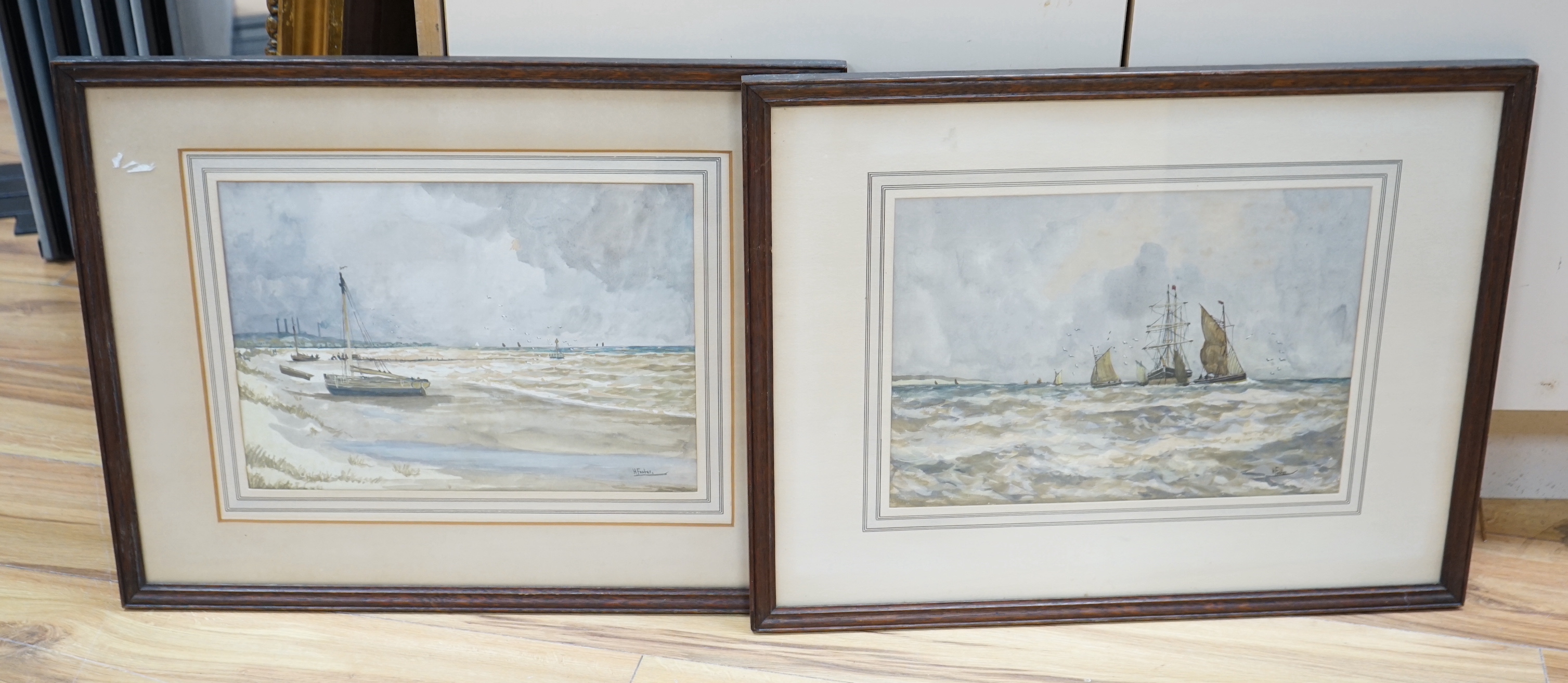 H. Foster (19th/20th. C), pair of Maritime interest watercolours, Marina and ships at sea, each
